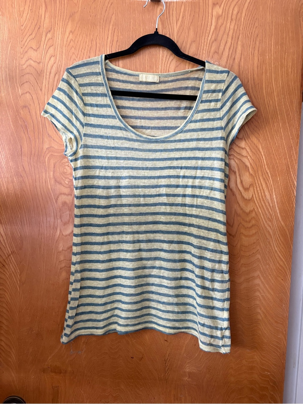 CP Shades Striped Scoop Neck Tee in Yellow and Blue XS